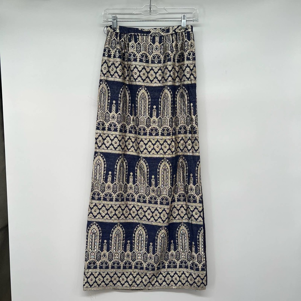 Vintage 60's Nelly de Grab Maharajah Maxi Skirt Women's Sze 6 Blue Hi-Rise Lined